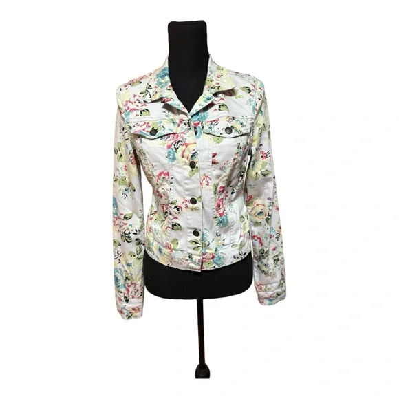 Jessica Simpson White Floral Jean Jacket - Picture 1 of 4